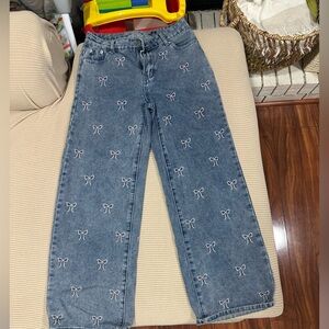 Blue Jeans with Bow Embroidery